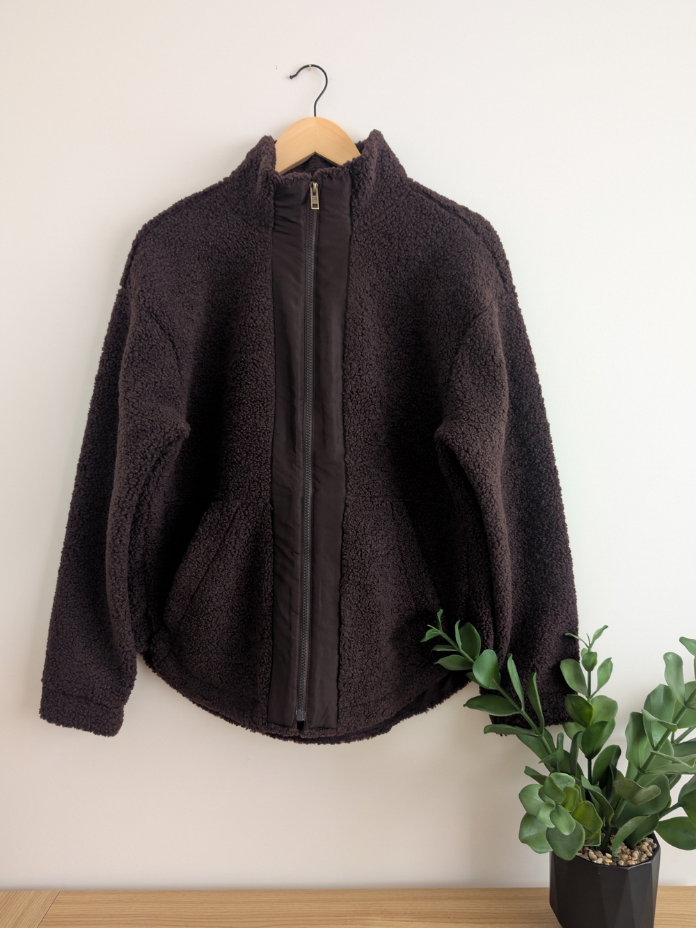 Women's Dark Brown Sherpa Zip-Up Jacket